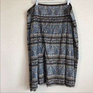 Jones New York Signature Skirt Blue Brown Paisley Print Ribbon Detail Size Zip